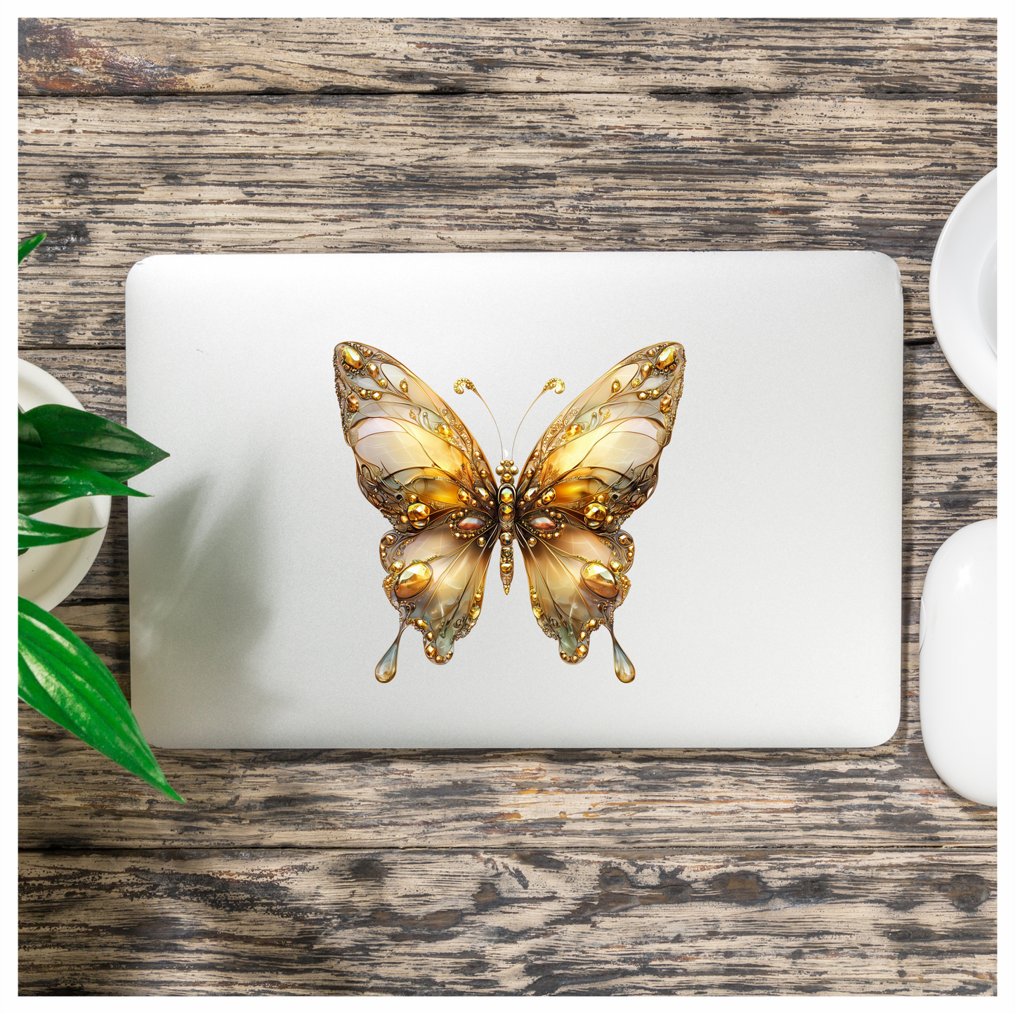 Butterfly Gold Color Insect Detailed Elegant Vinyl Sticker Decal