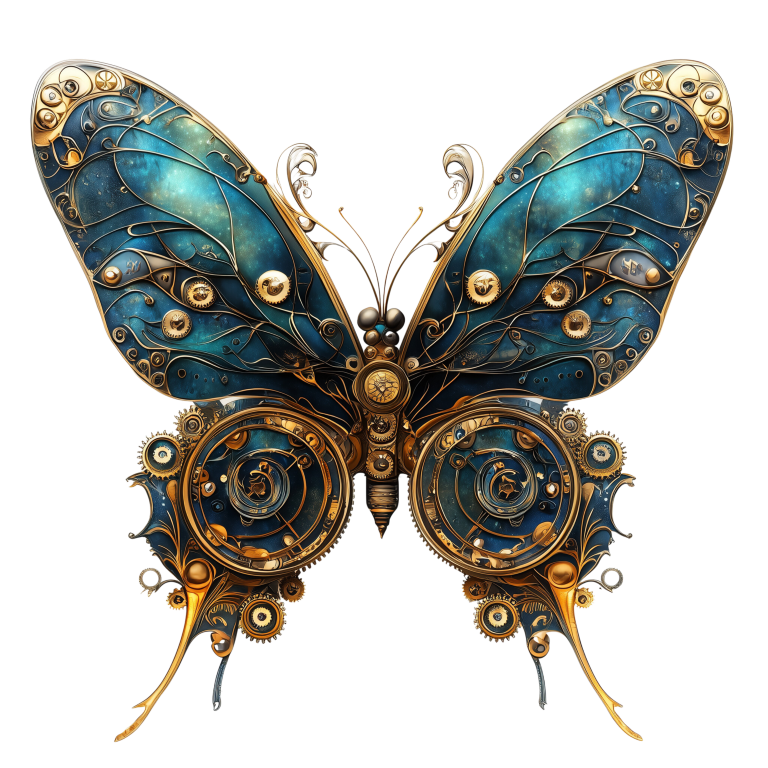 Blue Butterfly Steampunk Gear Design Vinyl Sticker Decal