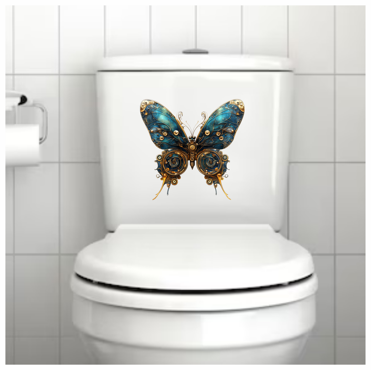 Blue Butterfly Steampunk Gear Design Vinyl Sticker Decal