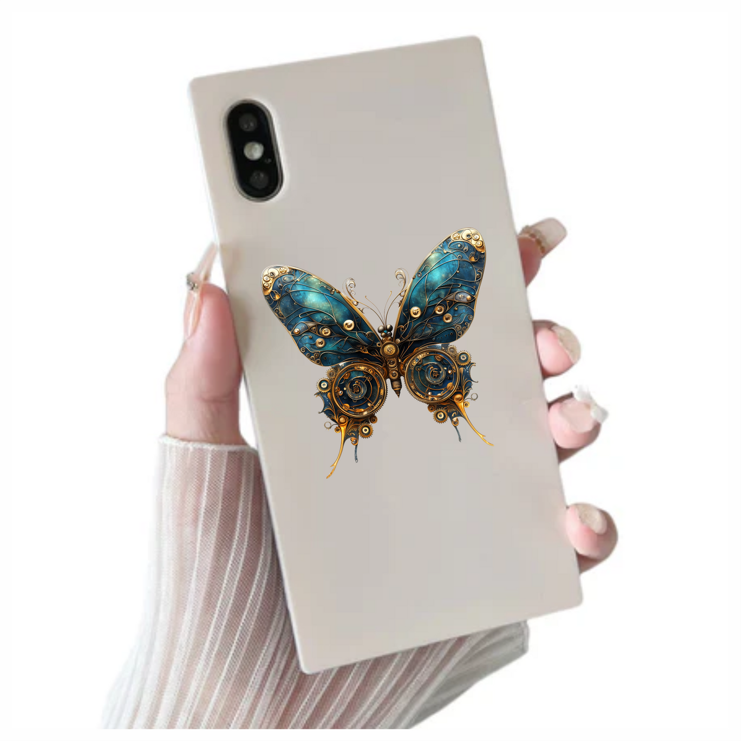 Blue Butterfly Steampunk Gear Design Vinyl Sticker Decal