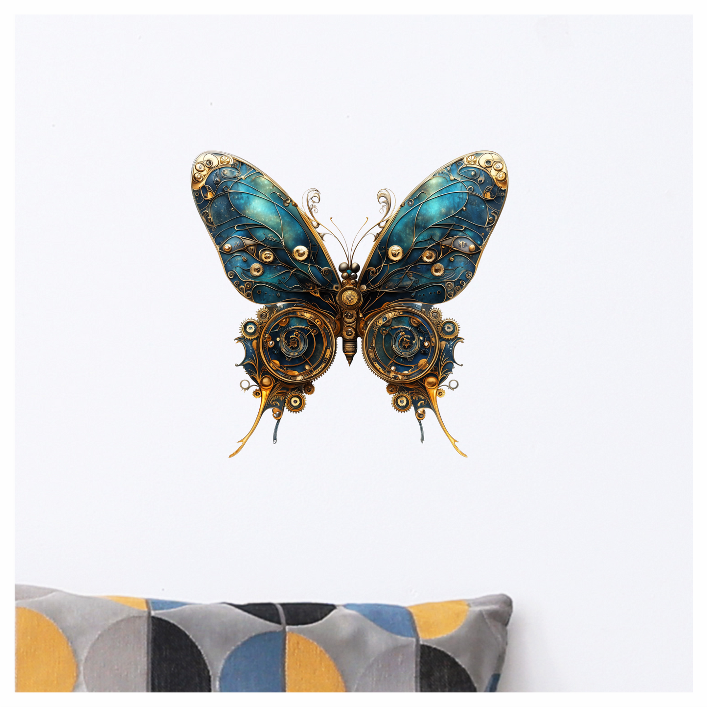 Blue Butterfly Steampunk Gear Design Vinyl Sticker Decal