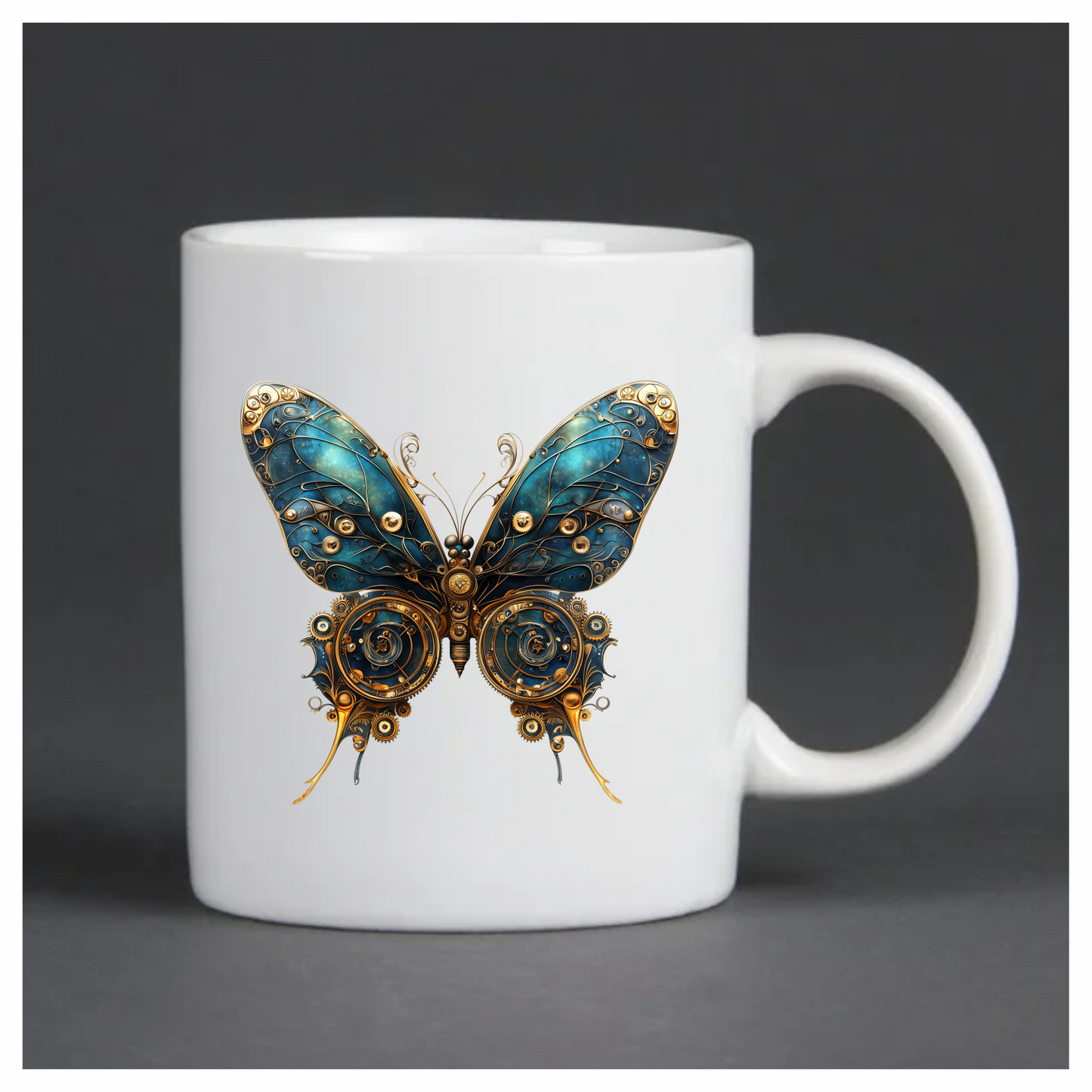 Blue Butterfly Steampunk Gear Design Vinyl Sticker Decal