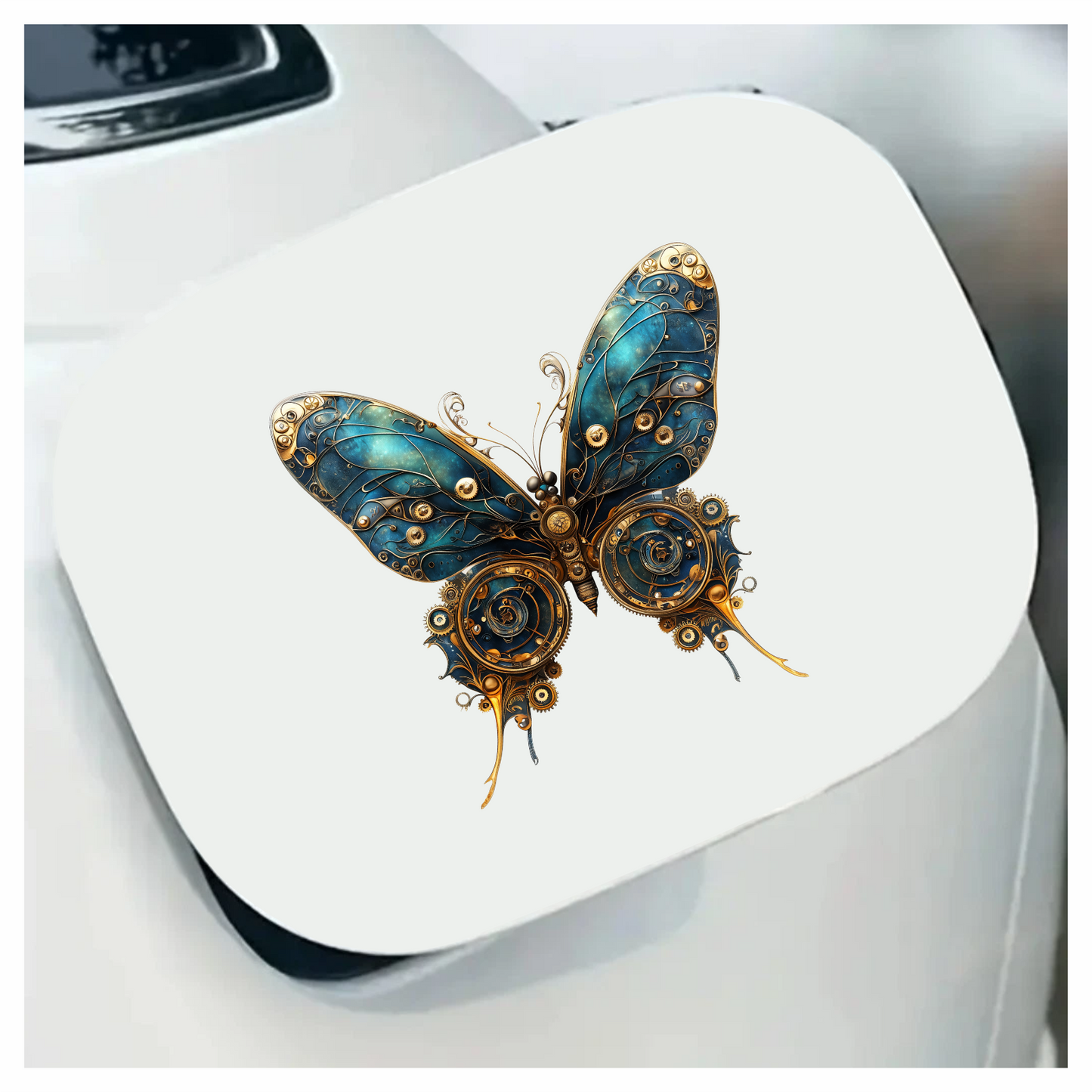 Blue Butterfly Steampunk Gear Design Vinyl Sticker Decal