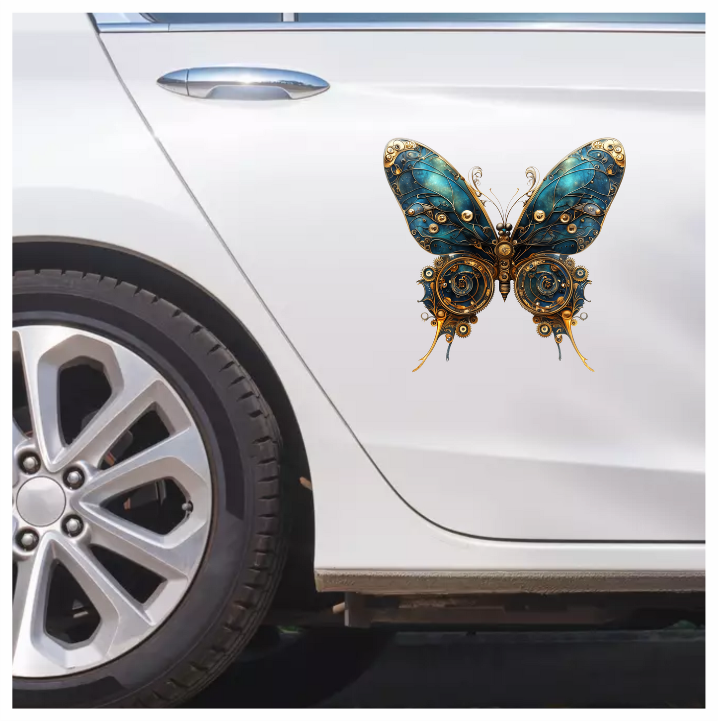 Blue Butterfly Steampunk Gear Design Vinyl Sticker Decal