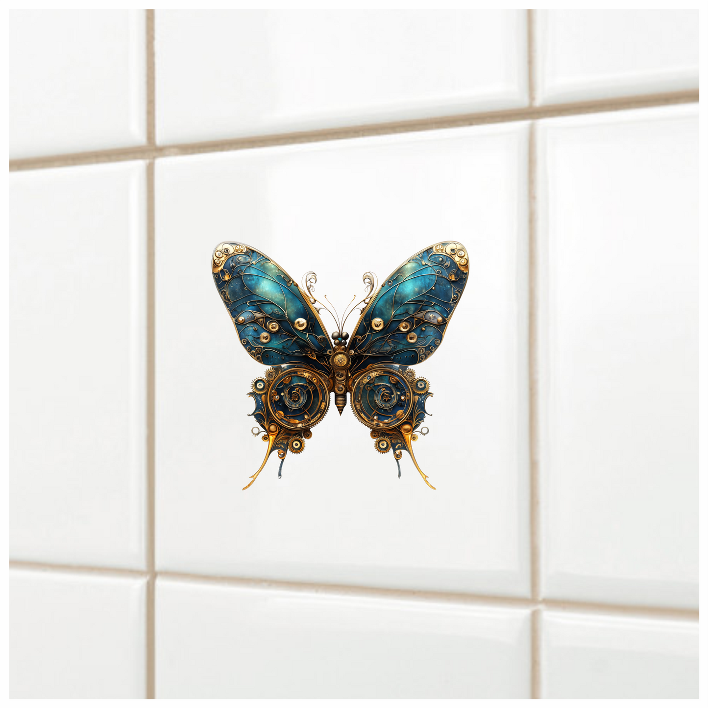 Blue Butterfly Steampunk Gear Design Vinyl Sticker Decal