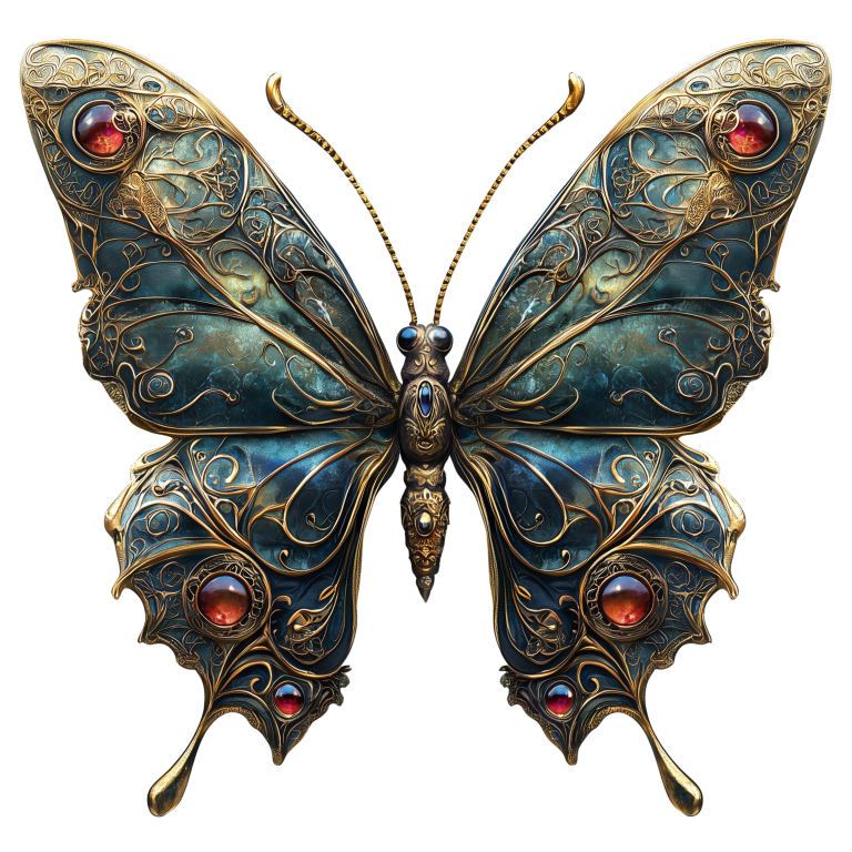 Butterfly Golden Blue Jewel Vinyl Sticker Decal