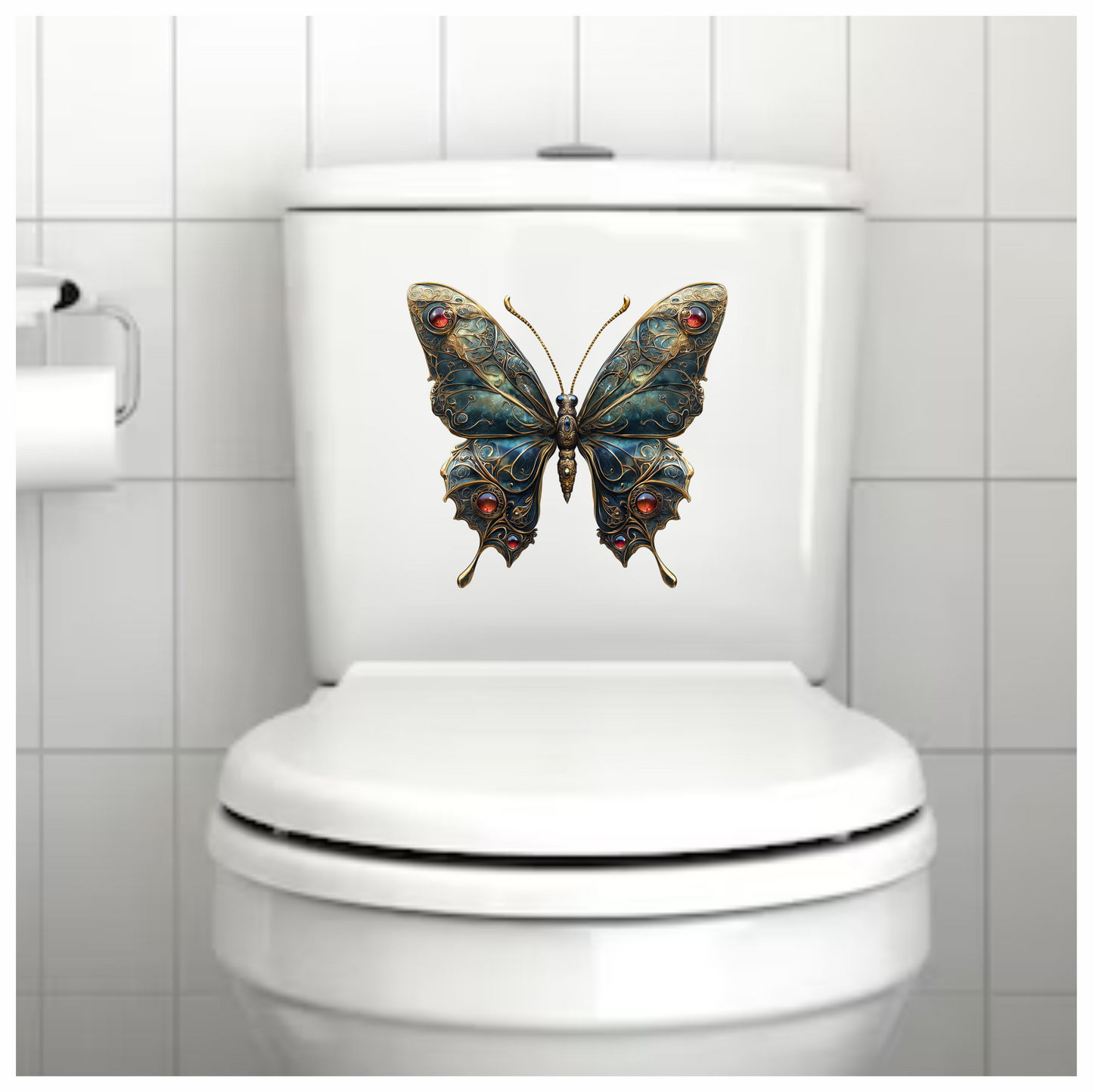 Butterfly Golden Blue Jewel Vinyl Sticker Decal