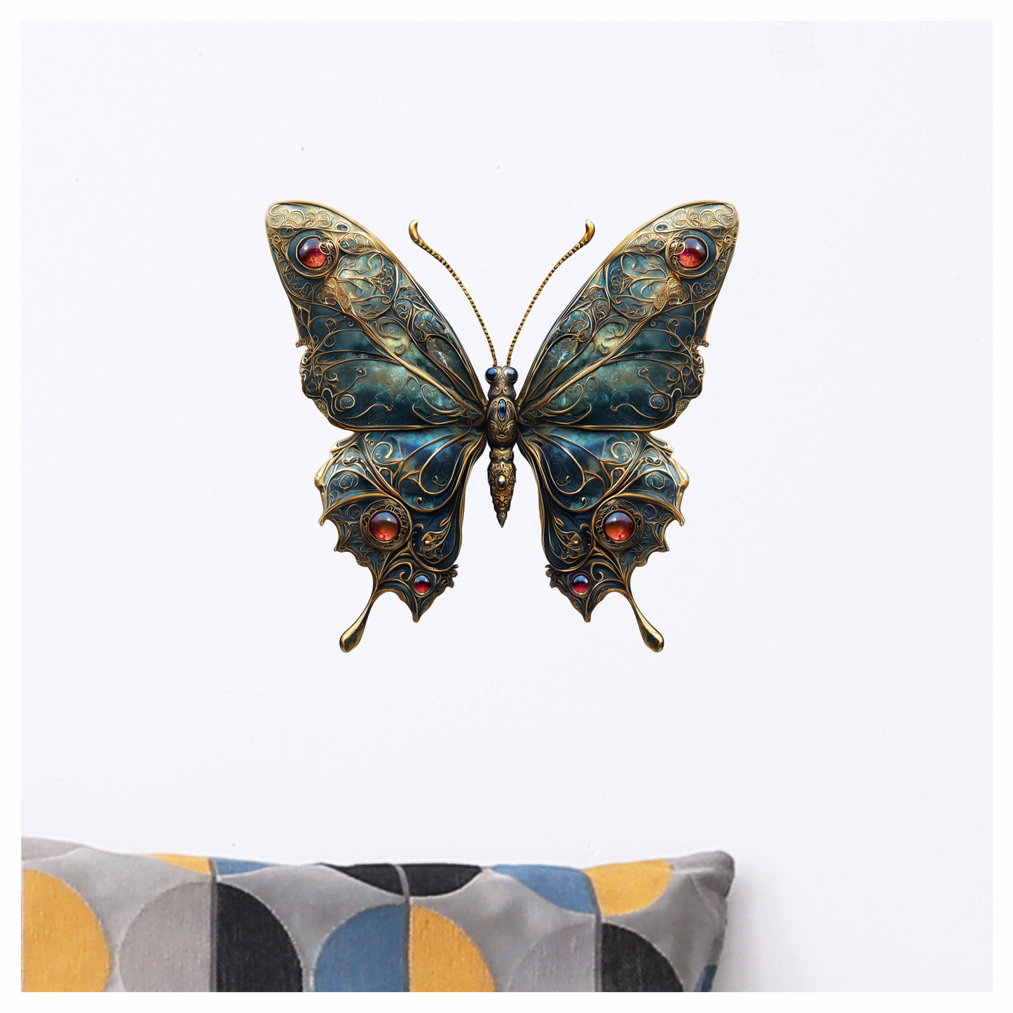 Butterfly Golden Blue Jewel Vinyl Sticker Decal