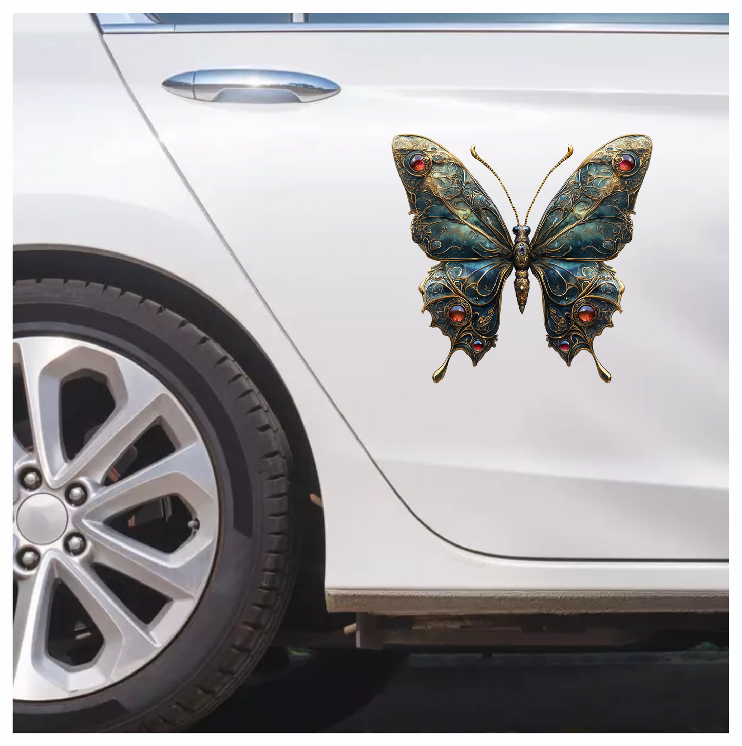 Butterfly Golden Blue Jewel Vinyl Sticker Decal