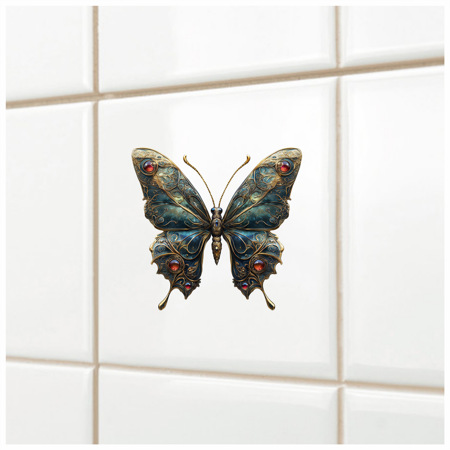 Butterfly Golden Blue Jewel Vinyl Sticker Decal