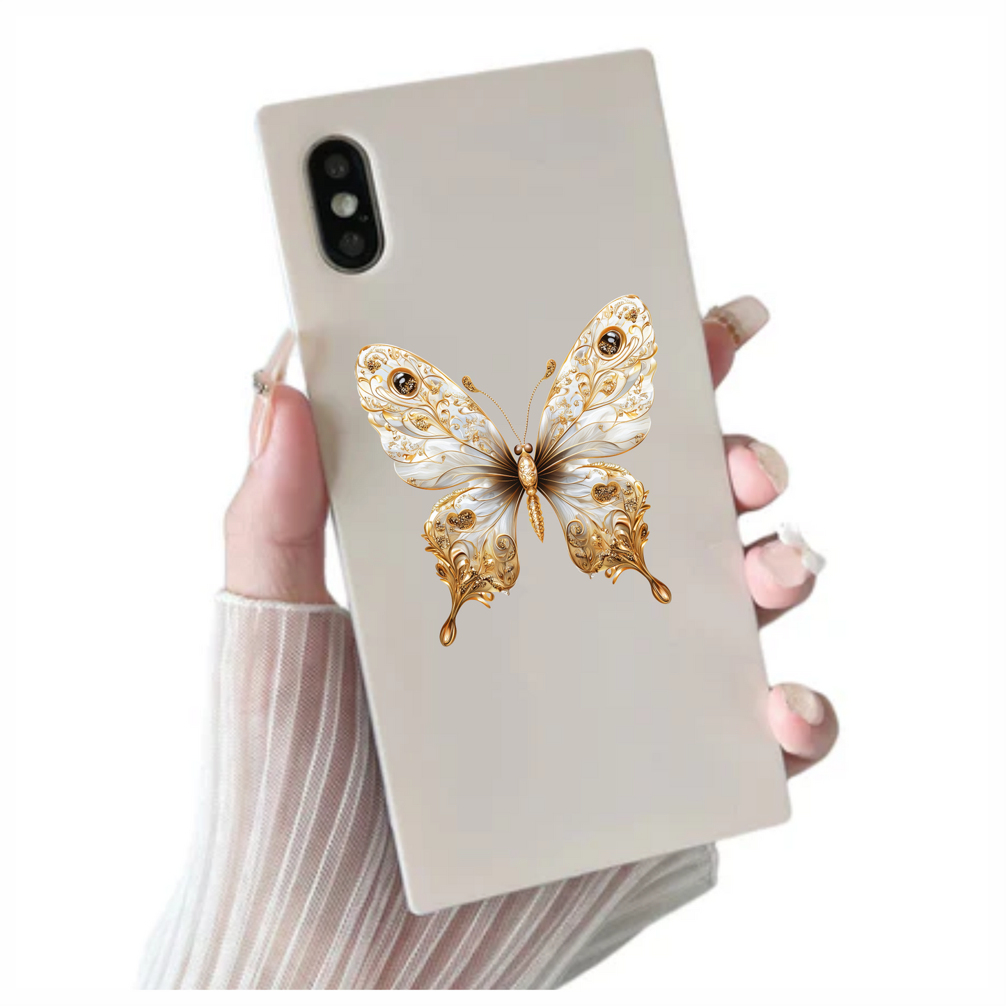 White Butterfly Gold Vinyl Sticker Decal