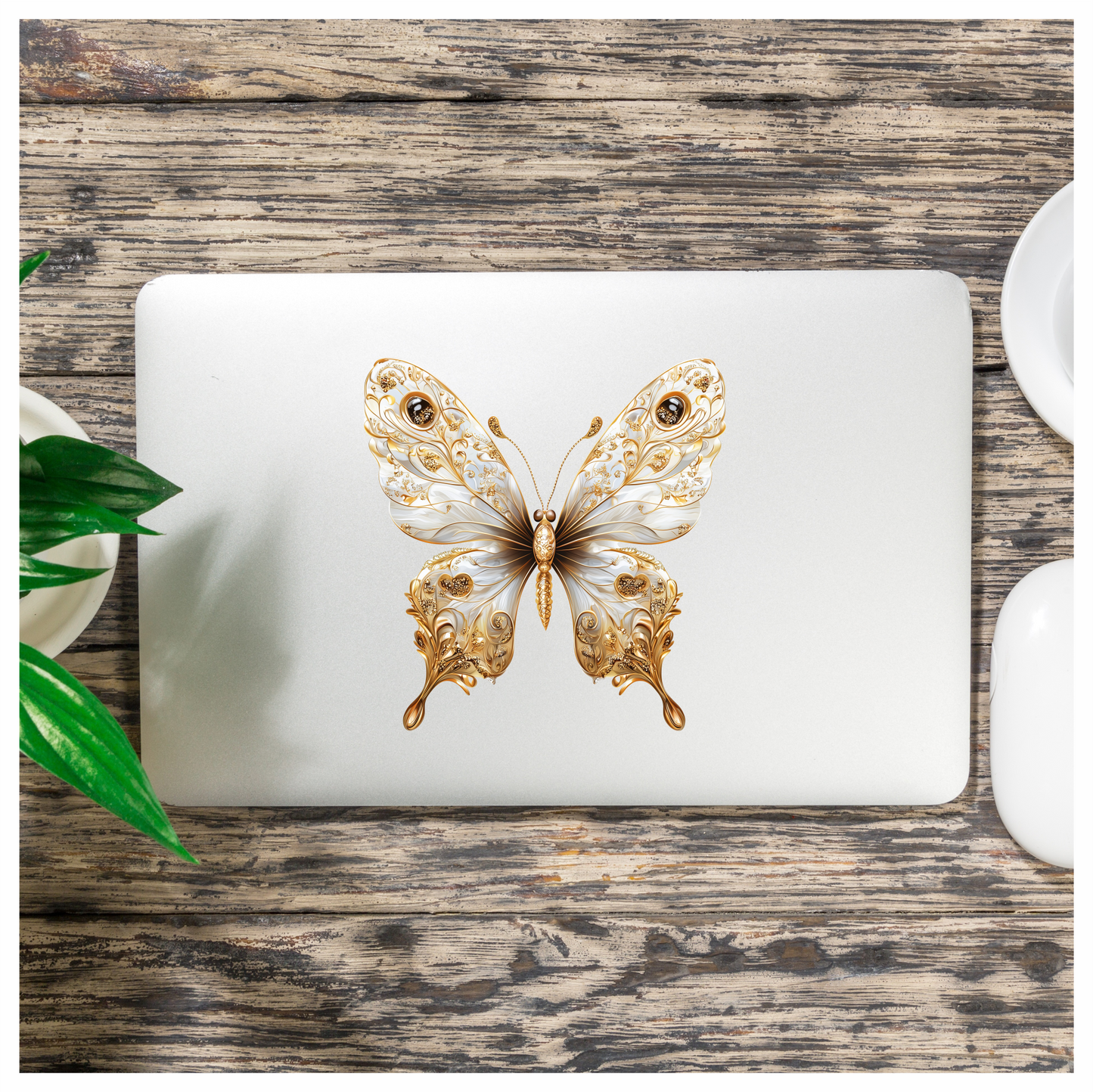 White Butterfly Gold Vinyl Sticker Decal