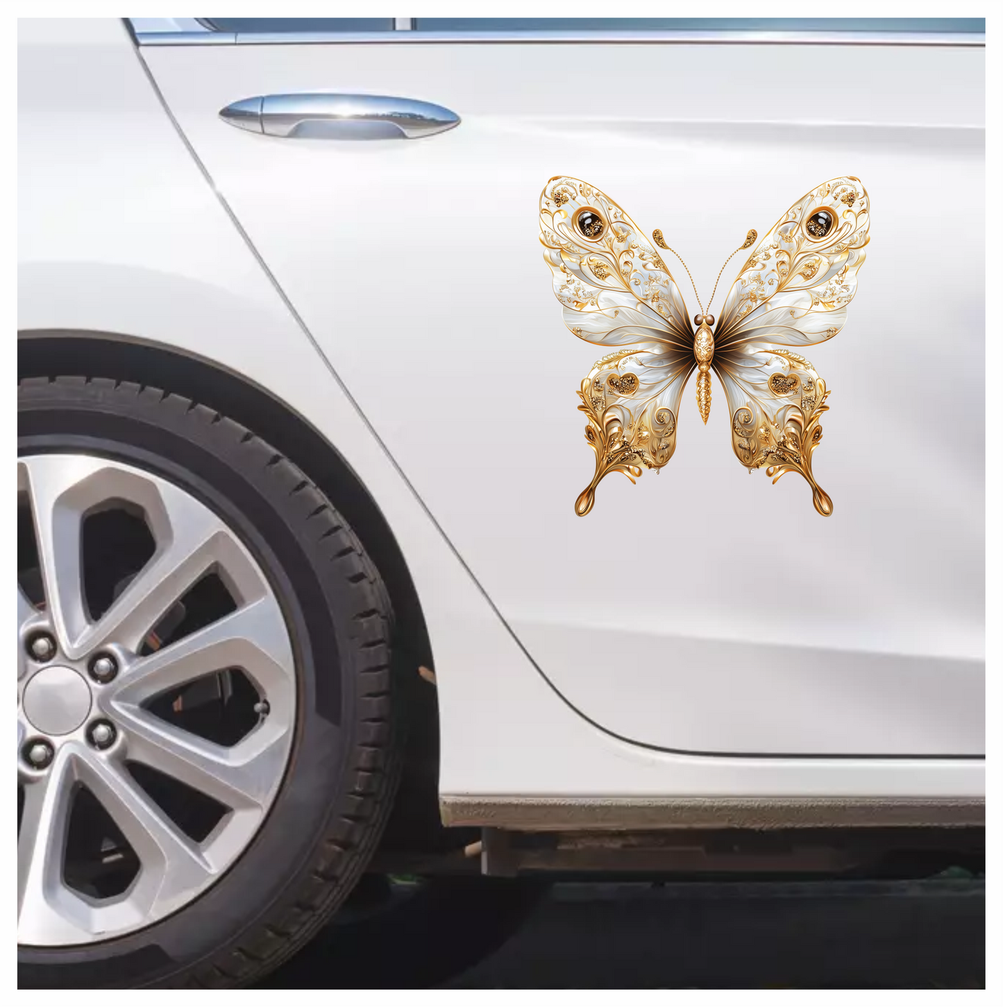 White Butterfly Gold Vinyl Sticker Decal