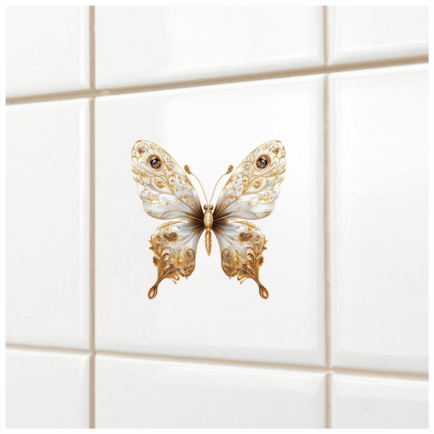 White Butterfly Gold Vinyl Sticker Decal