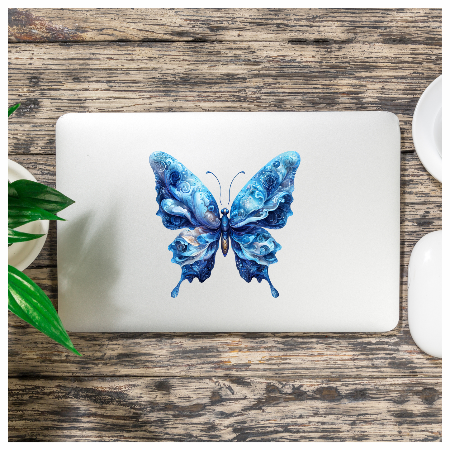 Blue Butterfly Abstract Design Vinyl Sticker Decal