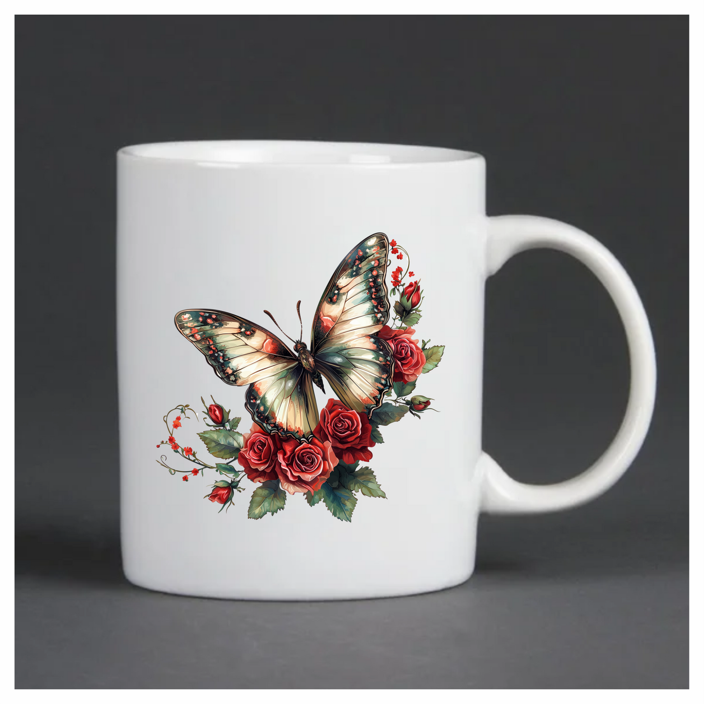 Butterfly Red Roses Green Leaves Vinyl Sticker Decal