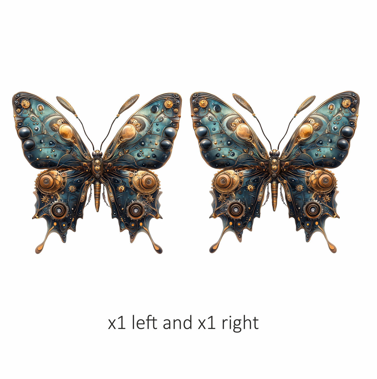 Blue Butterfly Steampunk Mechanical Metallic Vinyl Sticker Decal