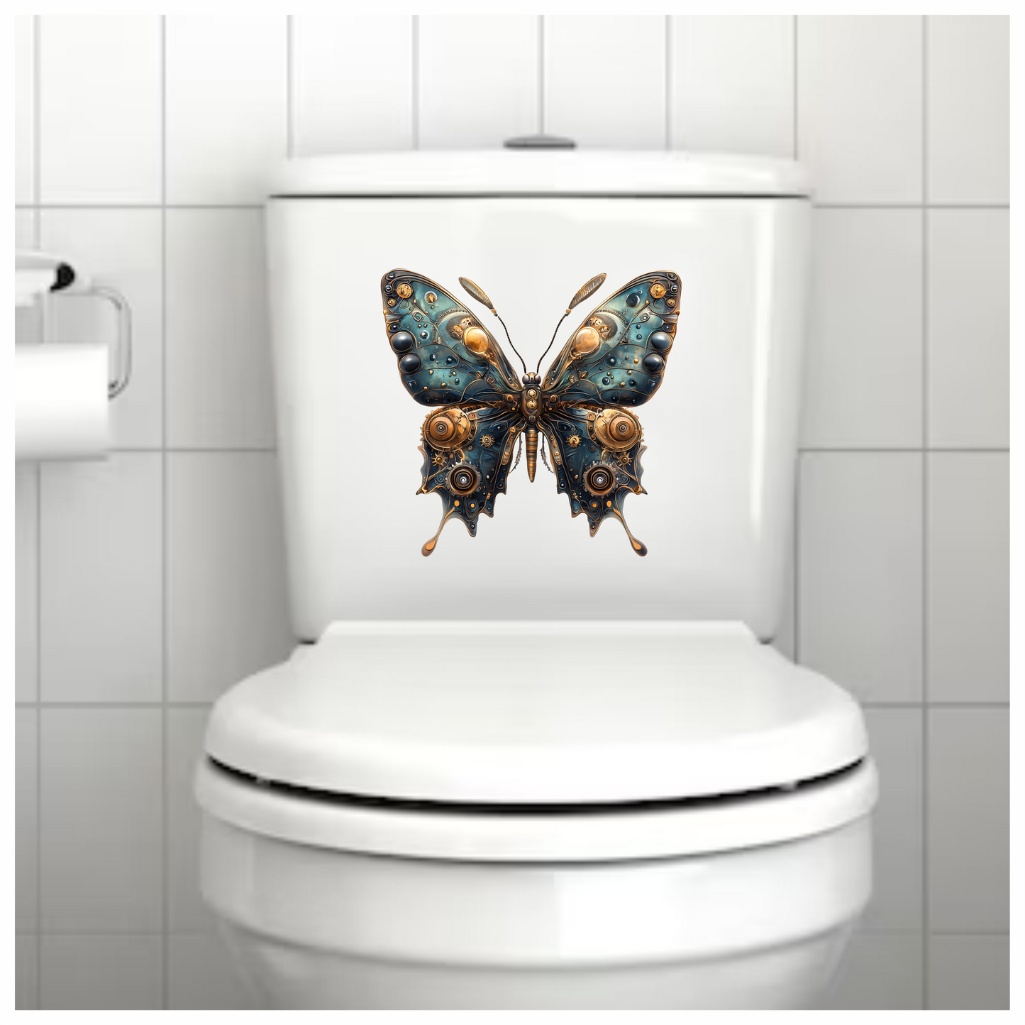 Blue Butterfly Steampunk Mechanical Metallic Vinyl Sticker Decal