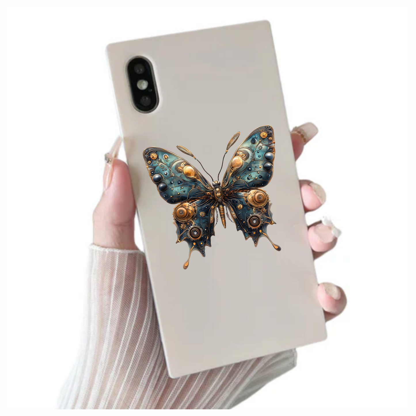 Blue Butterfly Steampunk Mechanical Metallic Vinyl Sticker Decal