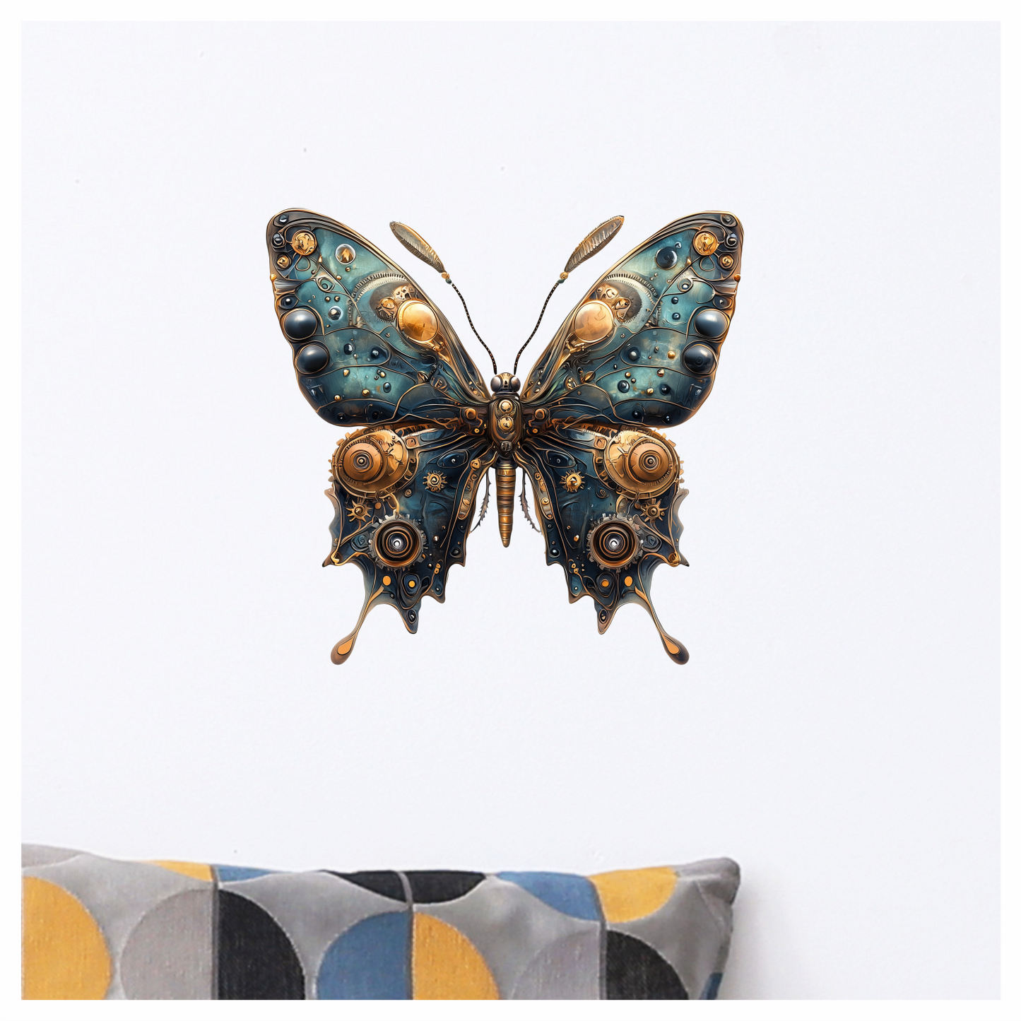 Blue Butterfly Steampunk Mechanical Metallic Vinyl Sticker Decal