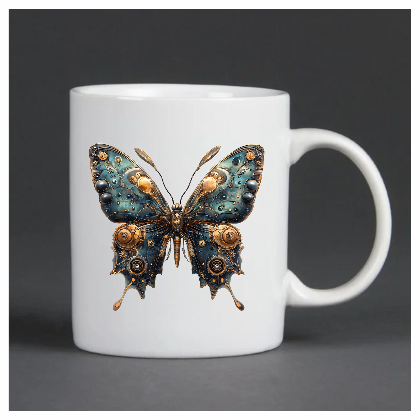Blue Butterfly Steampunk Mechanical Metallic Vinyl Sticker Decal