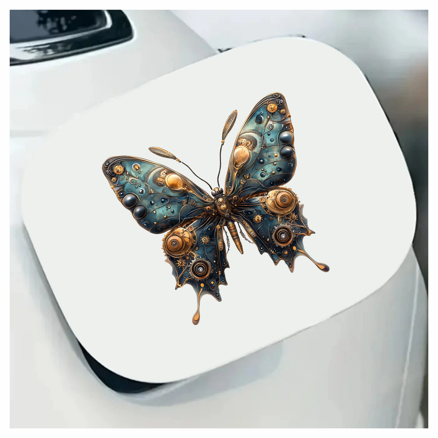 Blue Butterfly Steampunk Mechanical Metallic Vinyl Sticker Decal