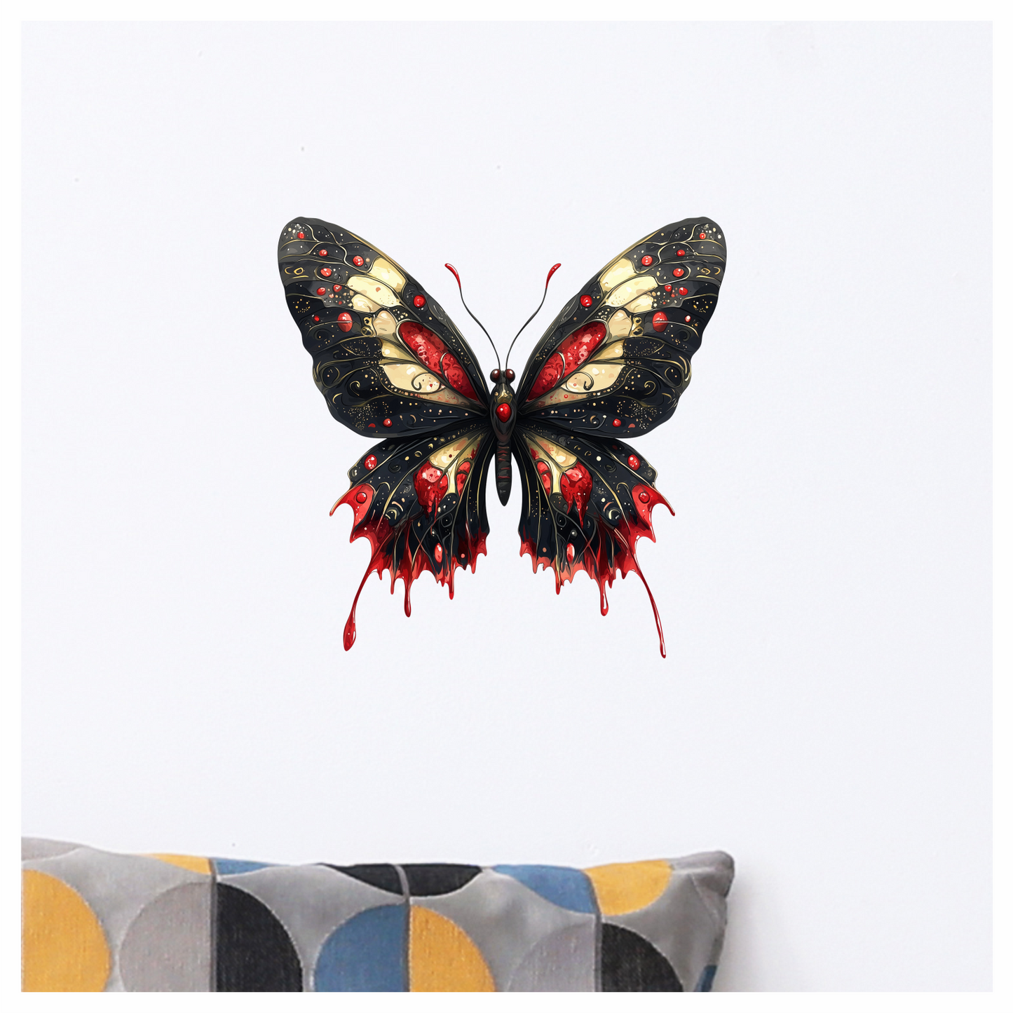 Black Butterfly Red Color Elegant Design Vinyl Sticker Decal