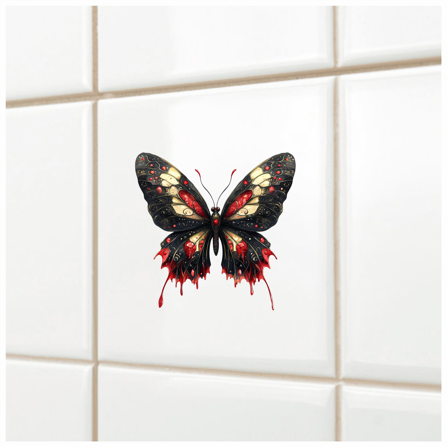 Black Butterfly Red Color Elegant Design Vinyl Sticker Decal