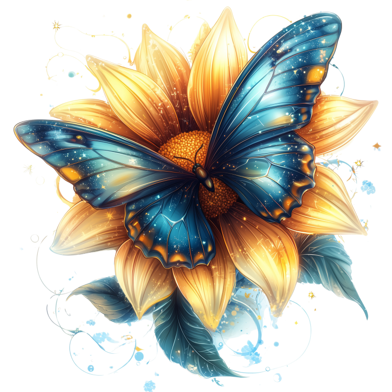 Butterfly Yellow Flower Blue Color Vinyl Sticker Decal