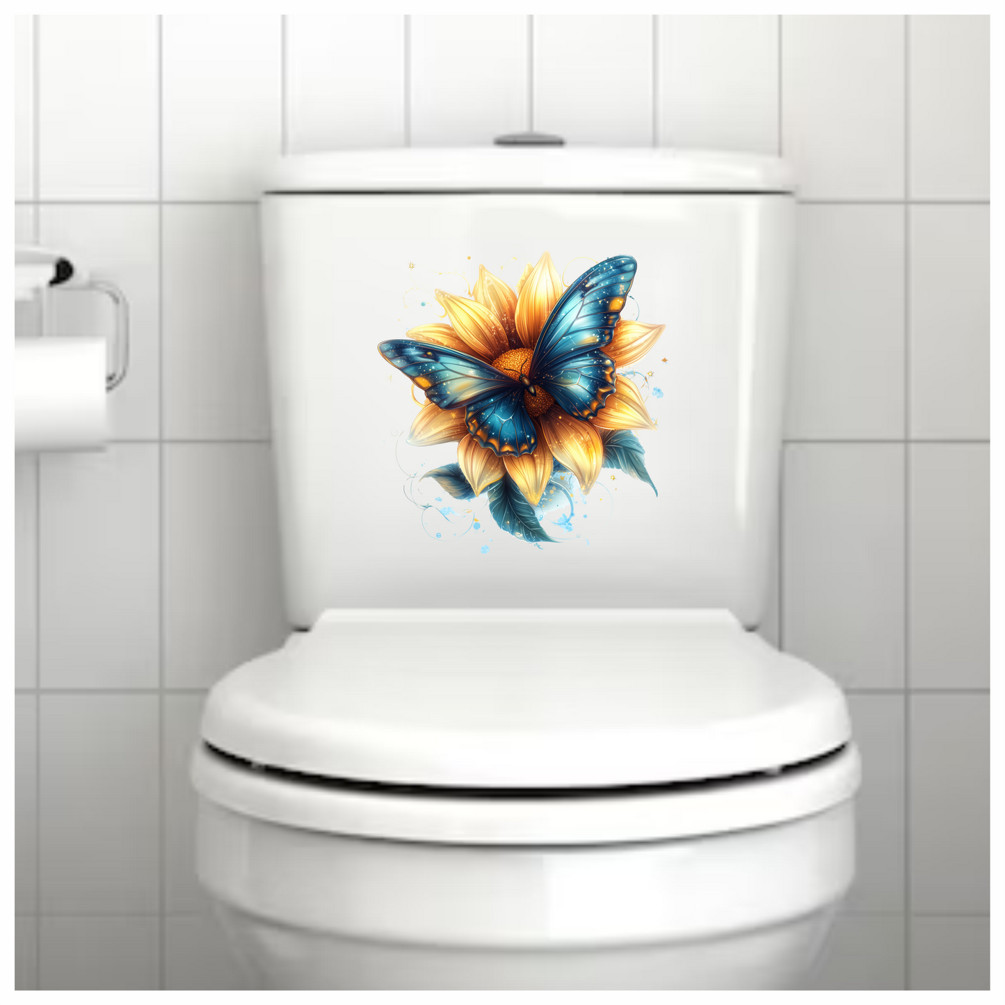 Butterfly Yellow Flower Blue Color Vinyl Sticker Decal
