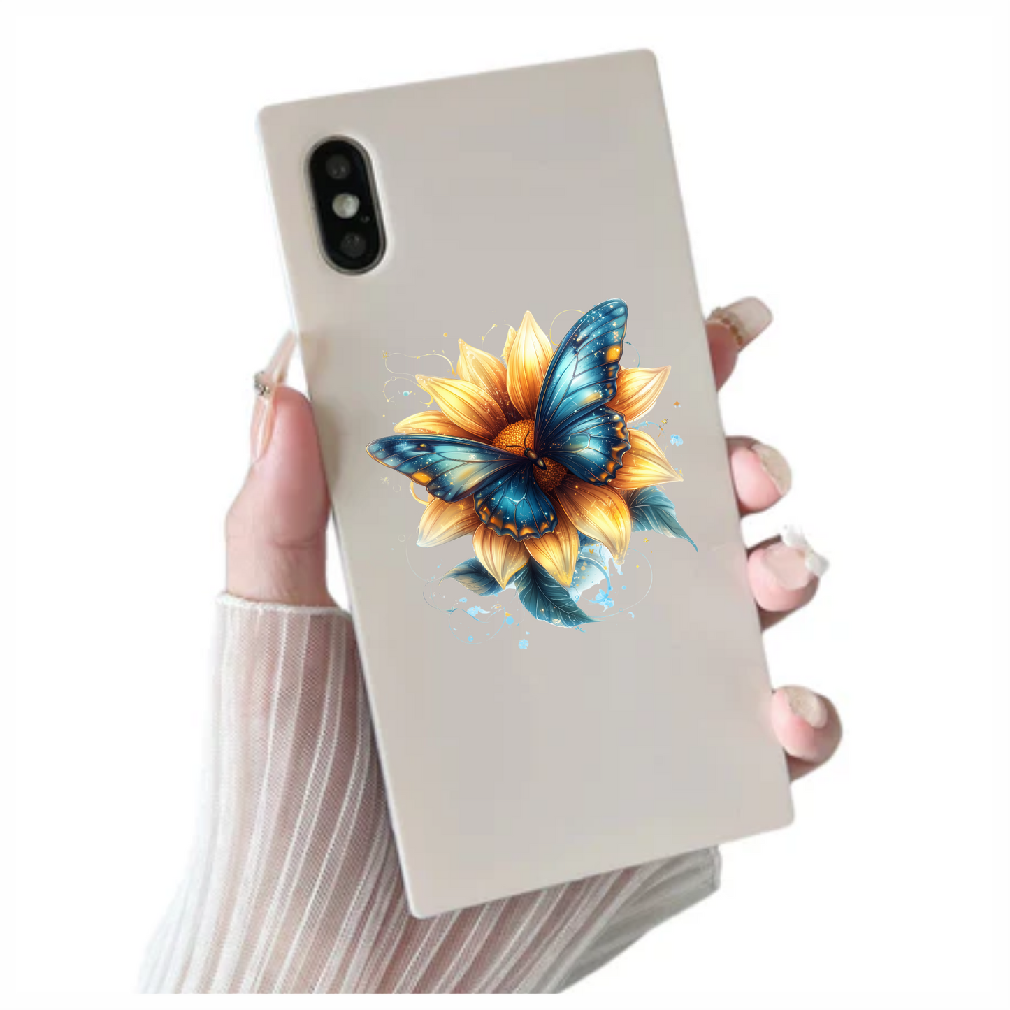 Butterfly Yellow Flower Blue Color Vinyl Sticker Decal