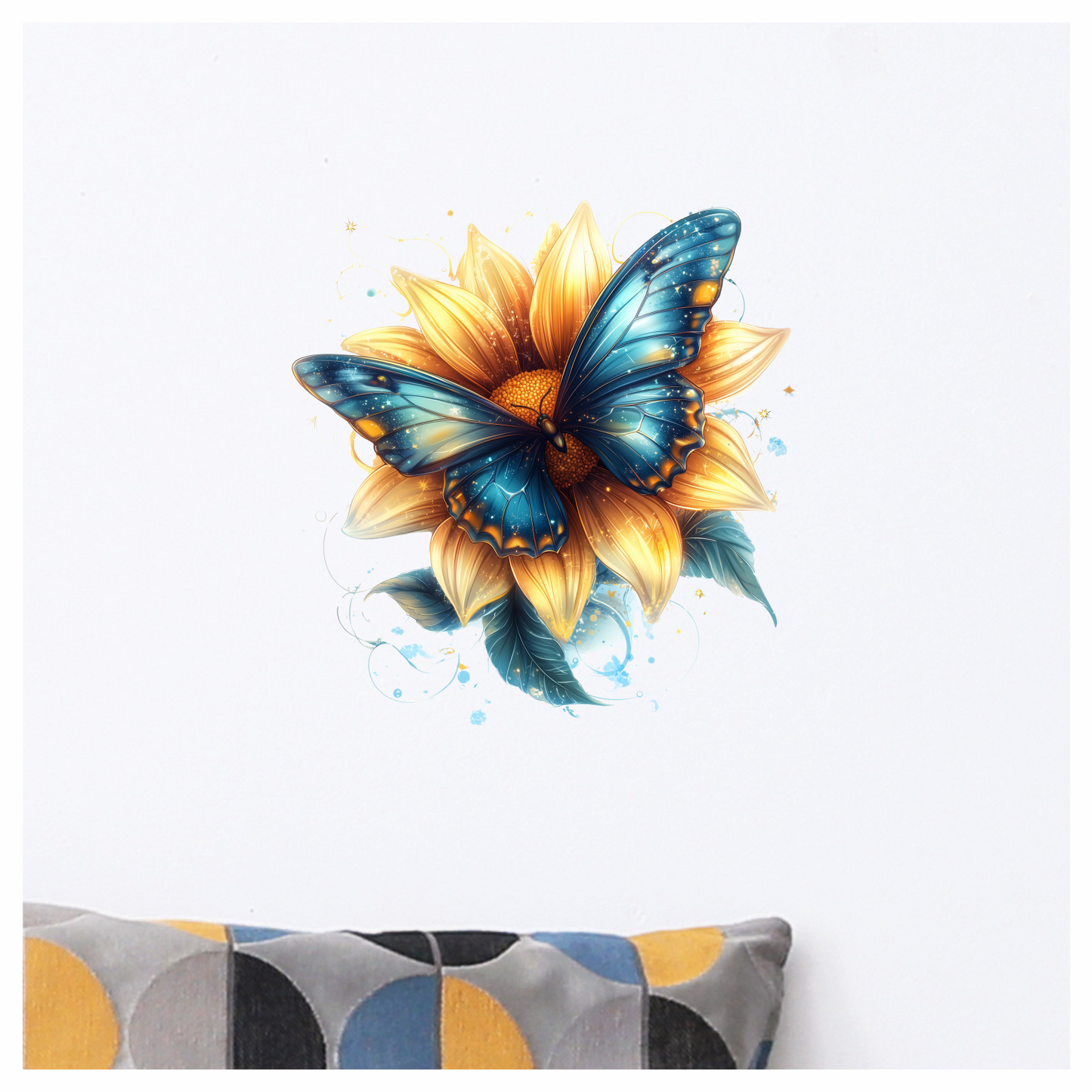 Butterfly Yellow Flower Blue Color Vinyl Sticker Decal