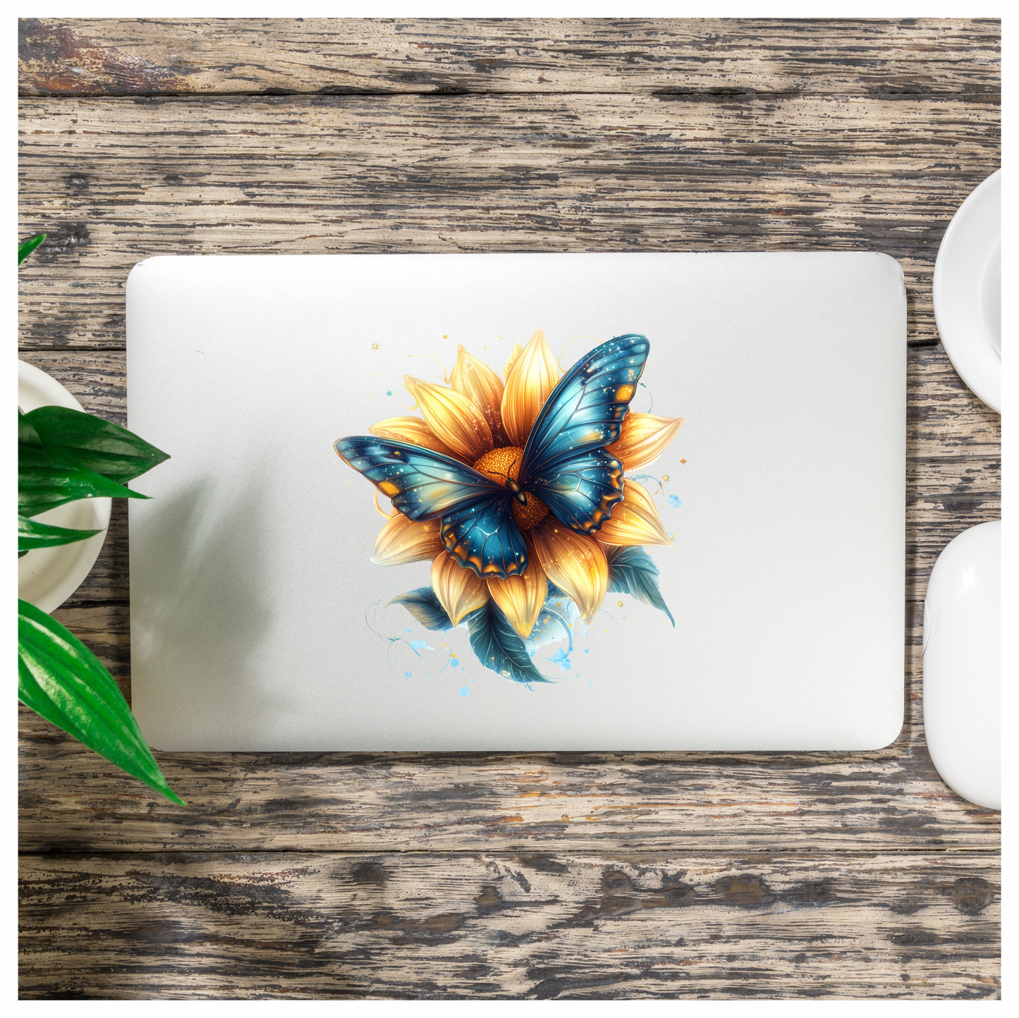 Butterfly Yellow Flower Blue Color Vinyl Sticker Decal