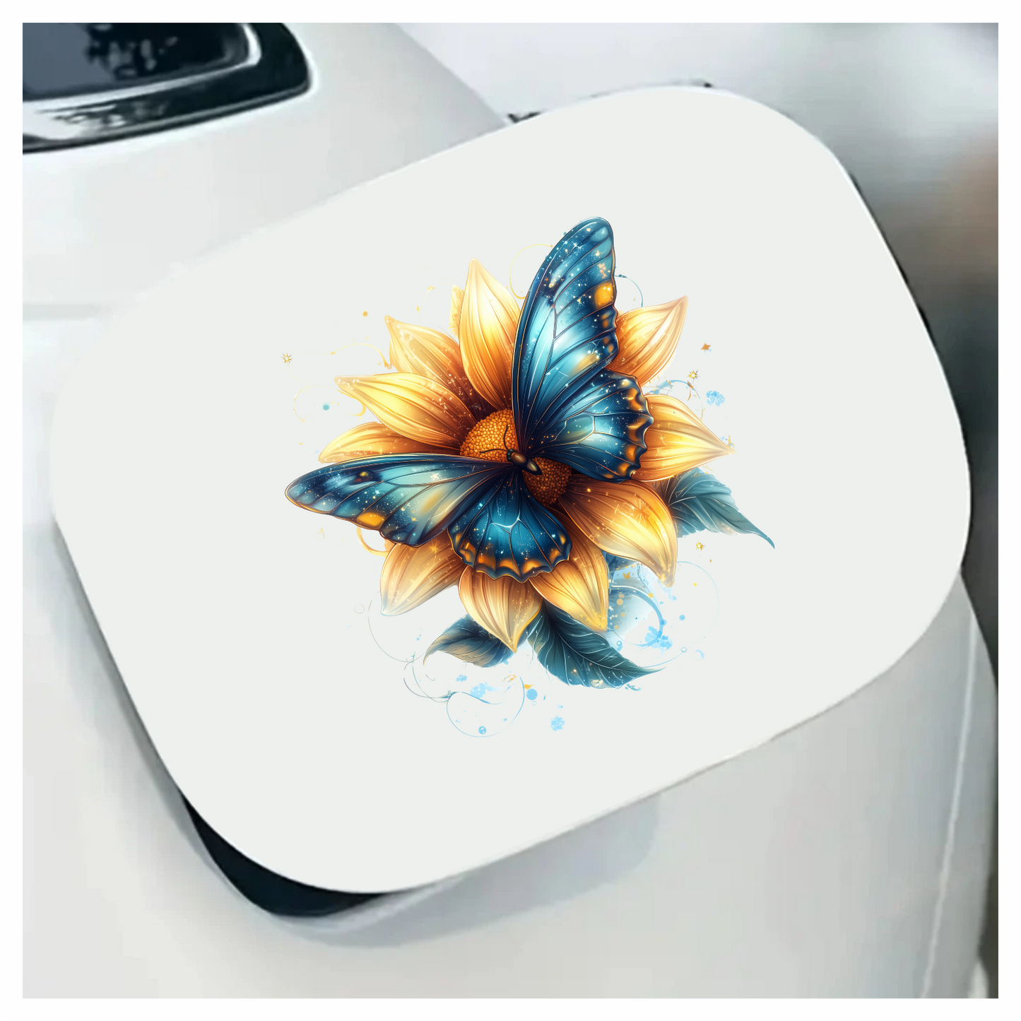 Butterfly Yellow Flower Blue Color Vinyl Sticker Decal
