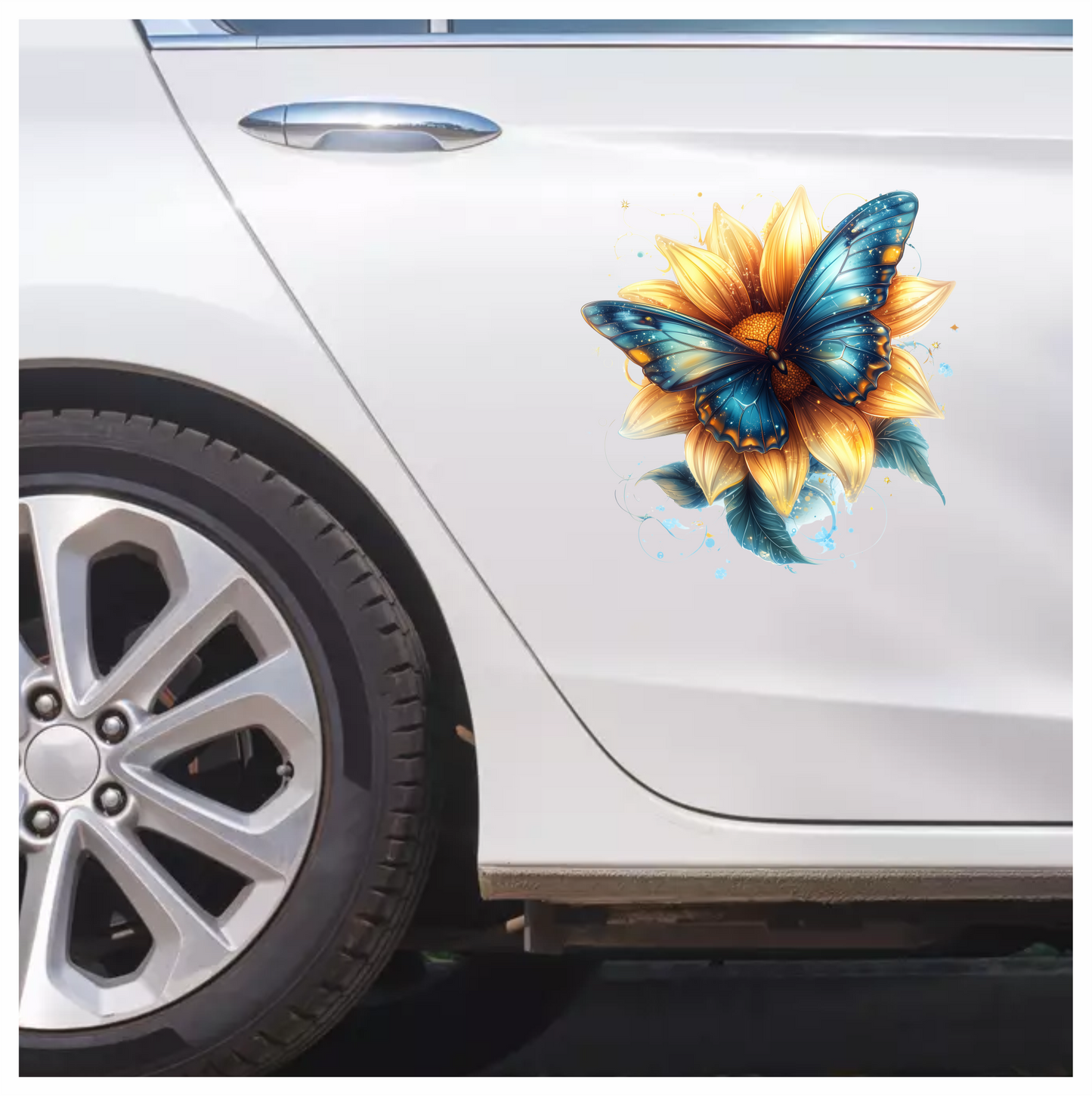 Butterfly Yellow Flower Blue Color Vinyl Sticker Decal