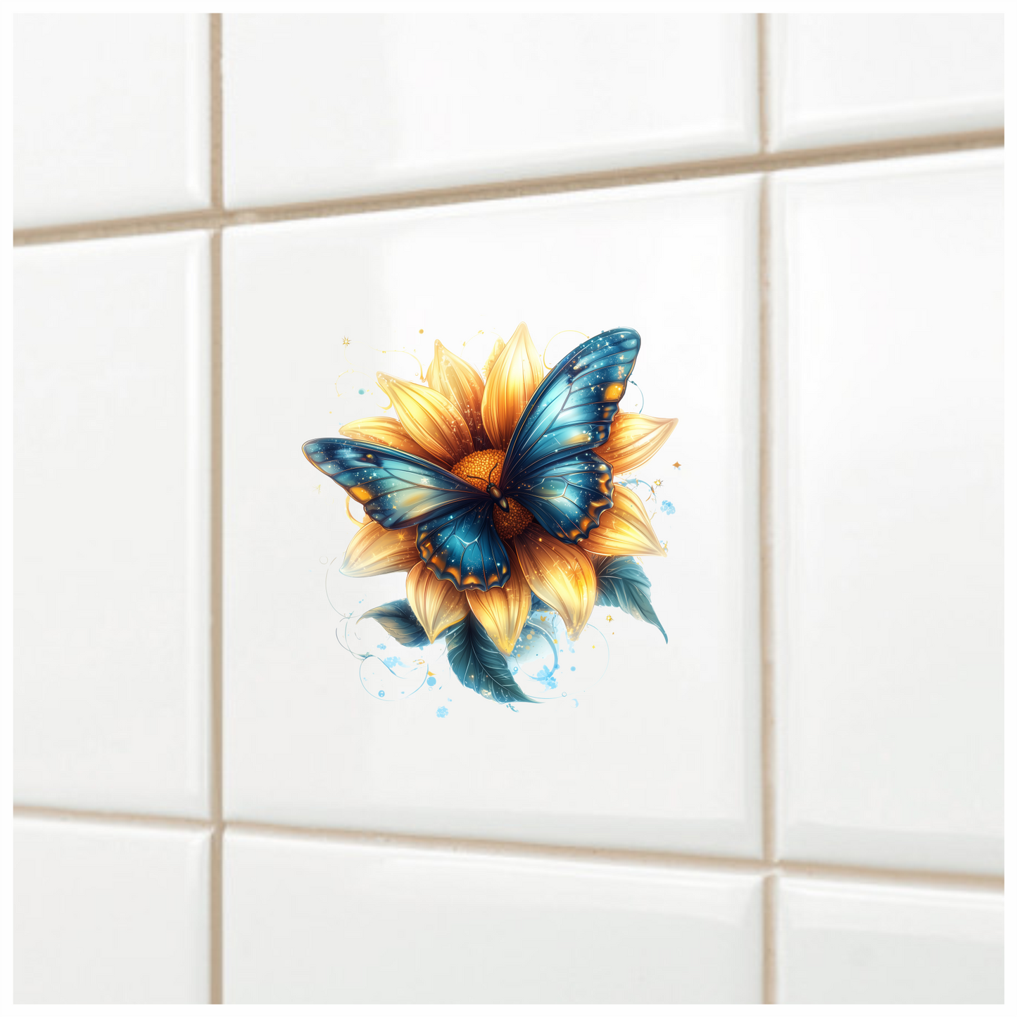 Butterfly Yellow Flower Blue Color Vinyl Sticker Decal