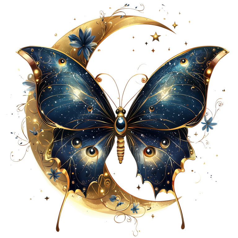 Blue Butterfly Moon Night Stars Flowers Vinyl Sticker Decal