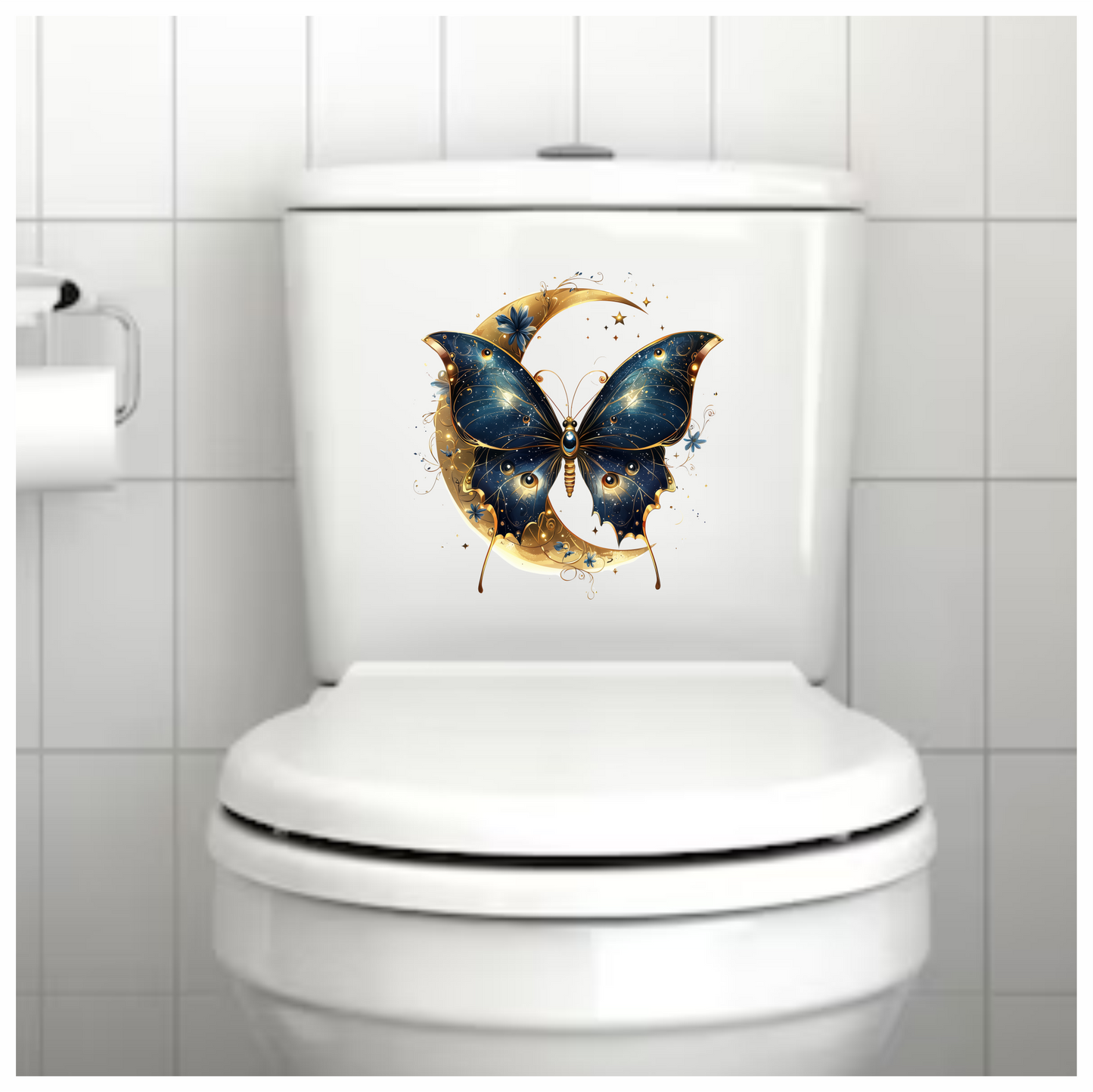Blue Butterfly Moon Night Stars Flowers Vinyl Sticker Decal