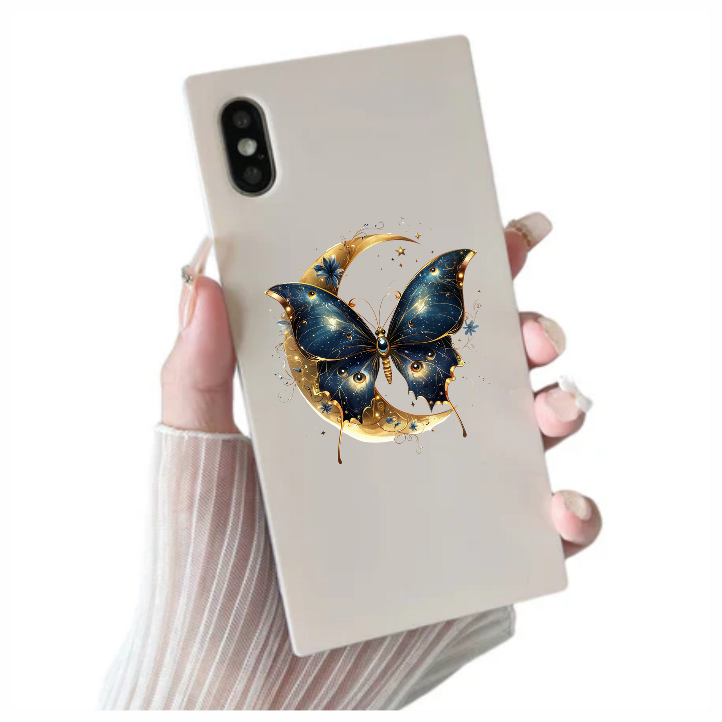 Blue Butterfly Moon Night Stars Flowers Vinyl Sticker Decal