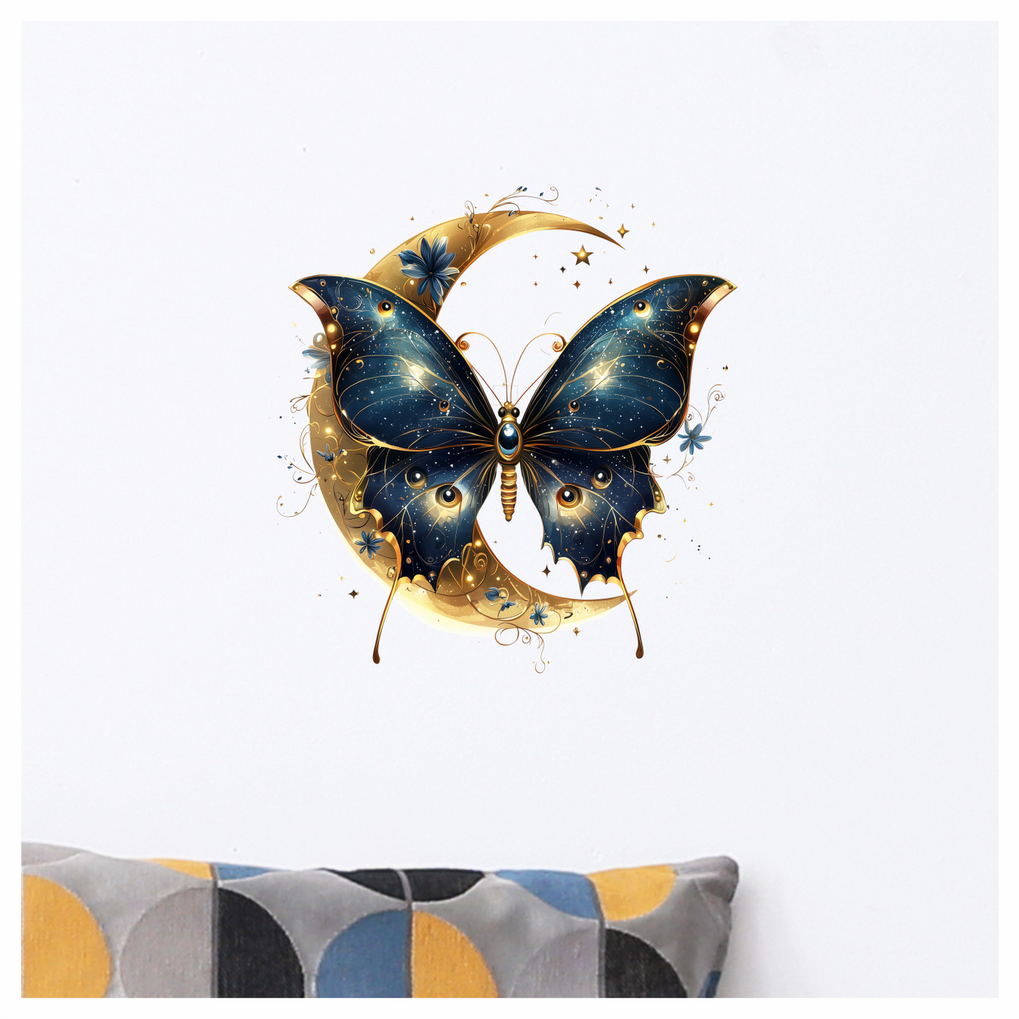 Blue Butterfly Moon Night Stars Flowers Vinyl Sticker Decal
