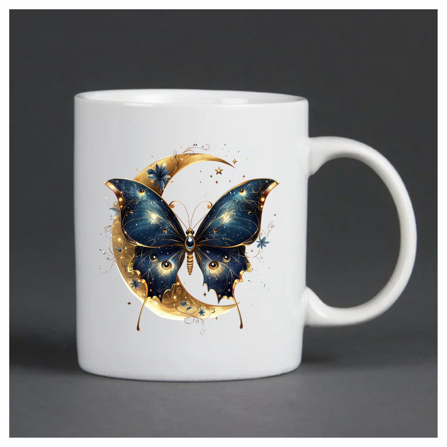 Blue Butterfly Moon Night Stars Flowers Vinyl Sticker Decal