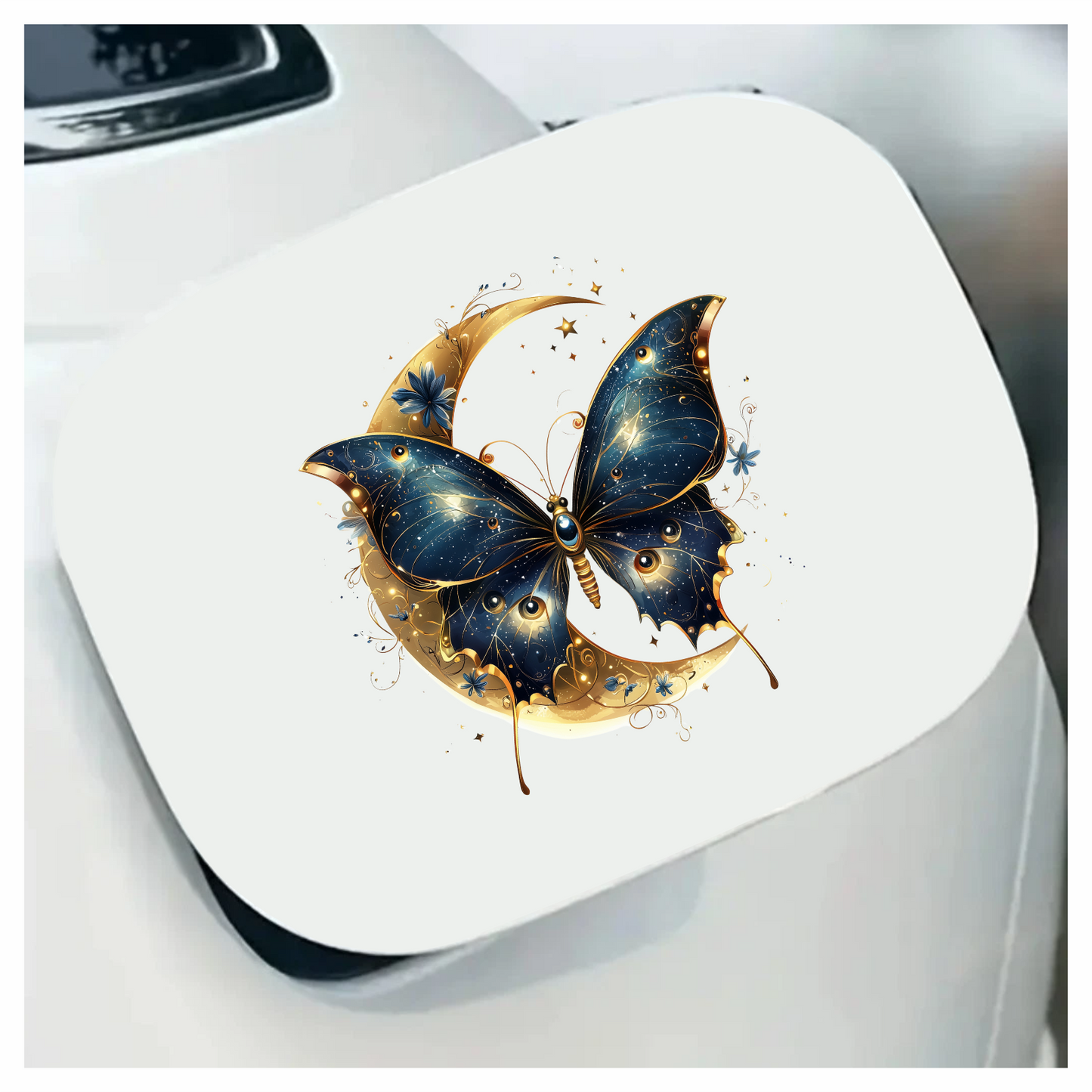 Blue Butterfly Moon Night Stars Flowers Vinyl Sticker Decal
