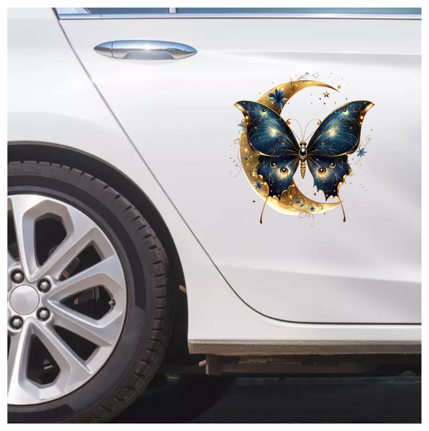 Blue Butterfly Moon Night Stars Flowers Vinyl Sticker Decal