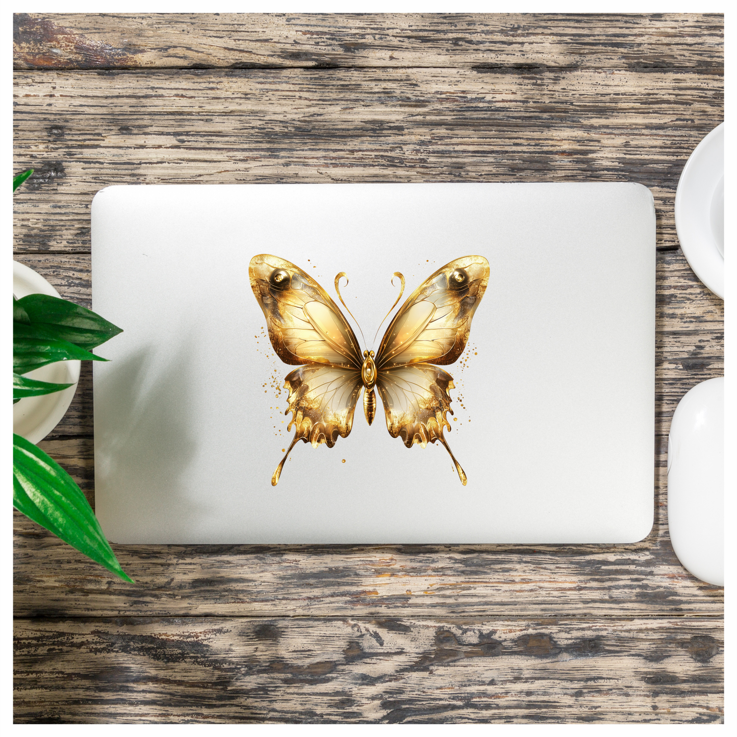 Gold Butterfly Insect Metallic Shiny Vinyl Sticker Decal
