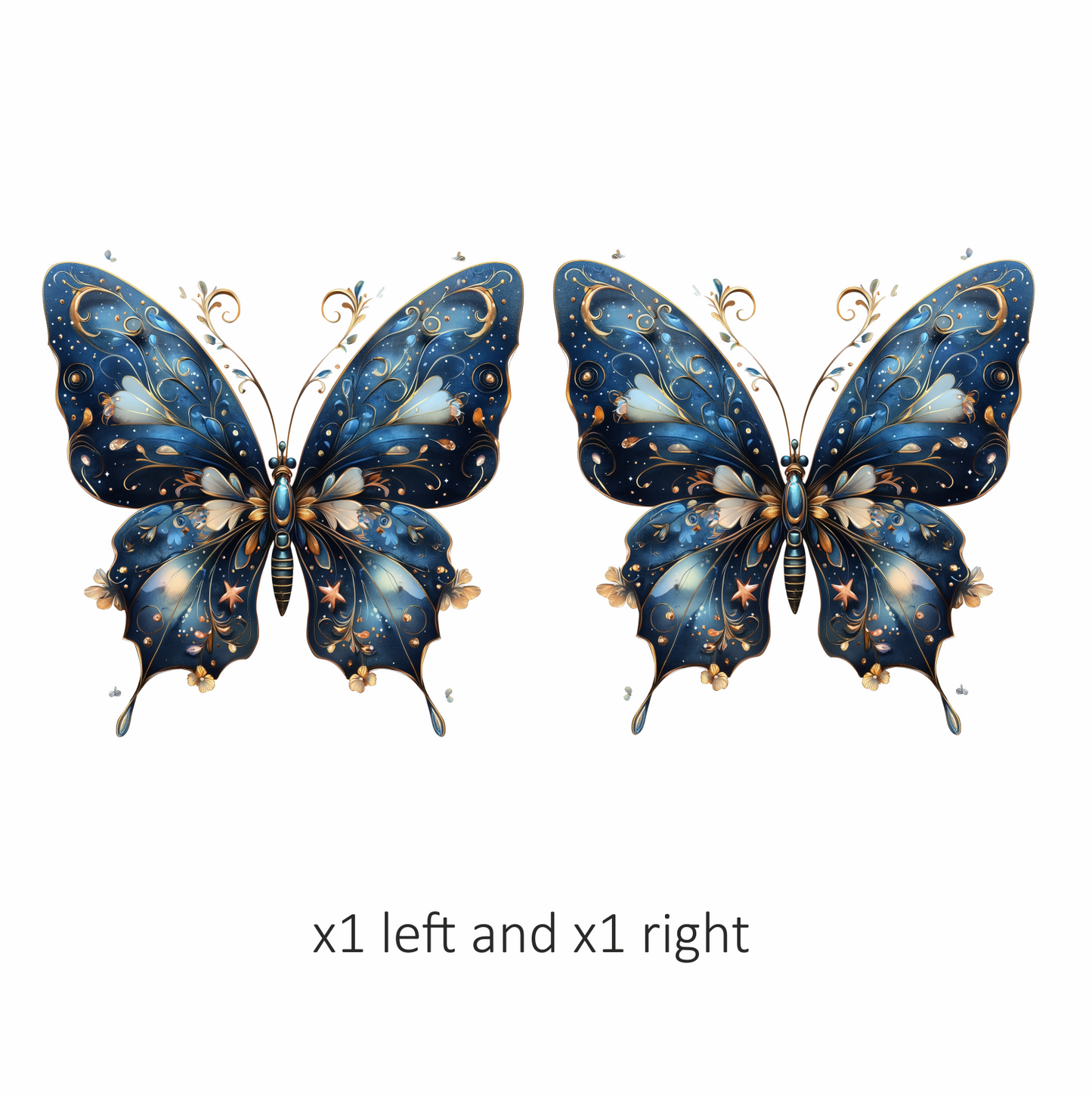 Blue Butterfly Intricate Wings Flowers Stars Vinyl Sticker Decal