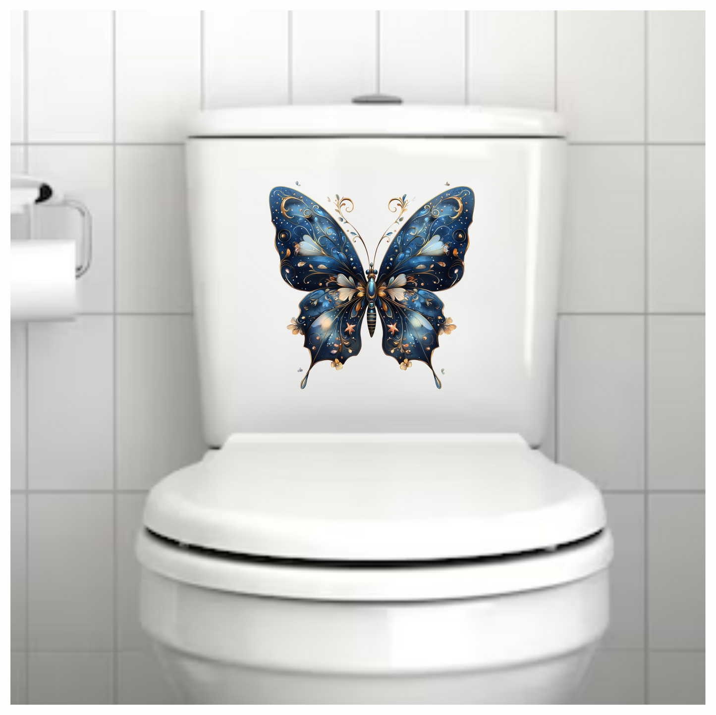Blue Butterfly Intricate Wings Flowers Stars Vinyl Sticker Decal