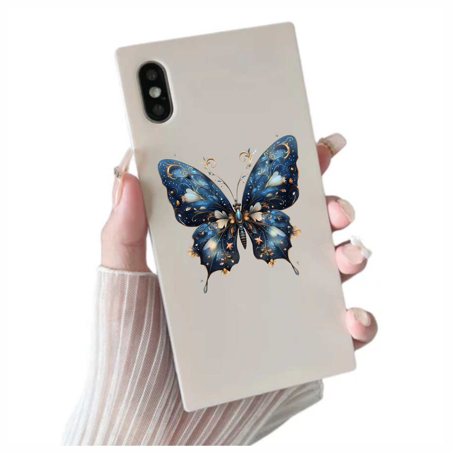 Blue Butterfly Intricate Wings Flowers Stars Vinyl Sticker Decal