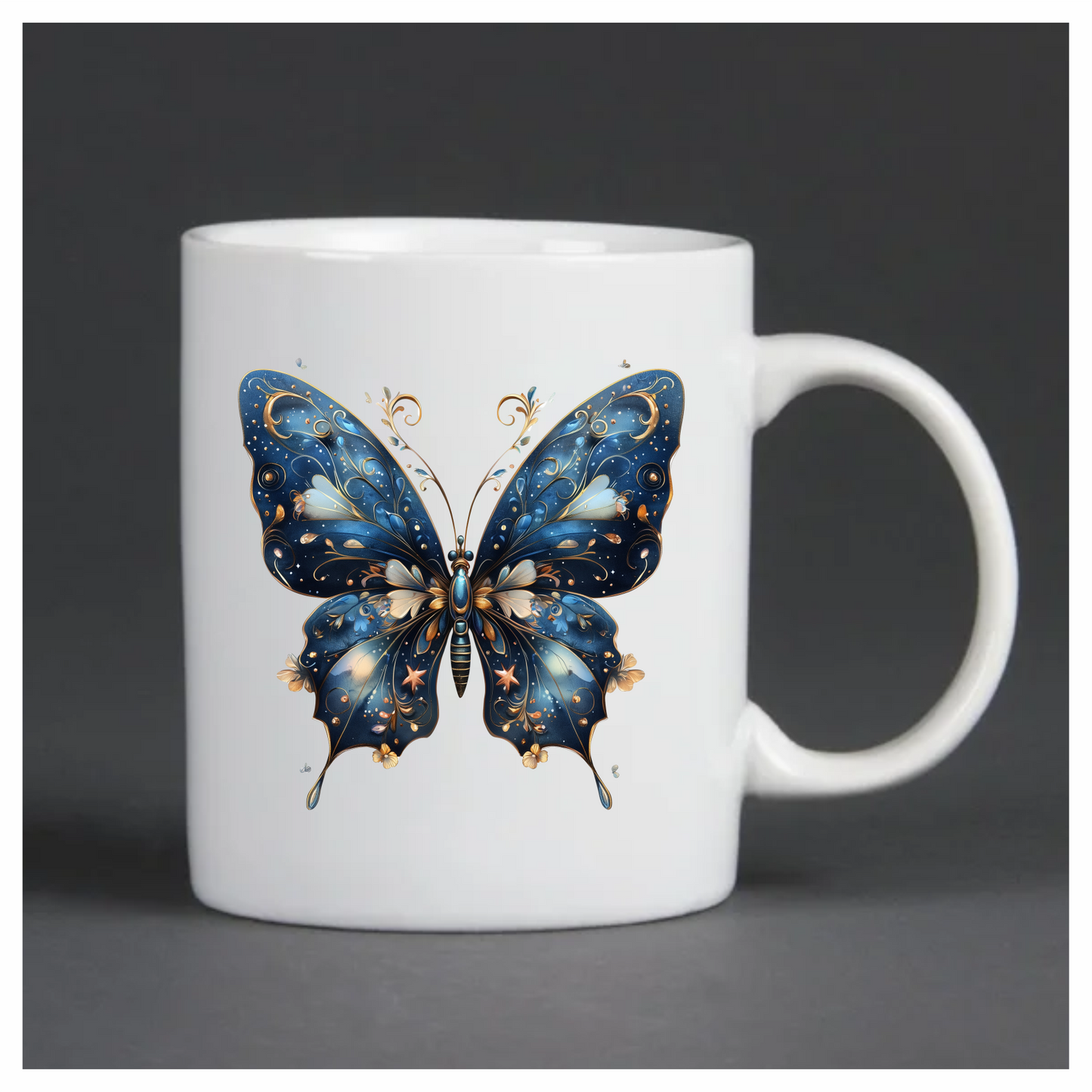 Blue Butterfly Intricate Wings Flowers Stars Vinyl Sticker Decal