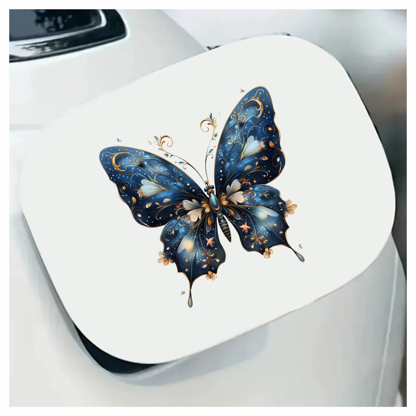 Blue Butterfly Intricate Wings Flowers Stars Vinyl Sticker Decal