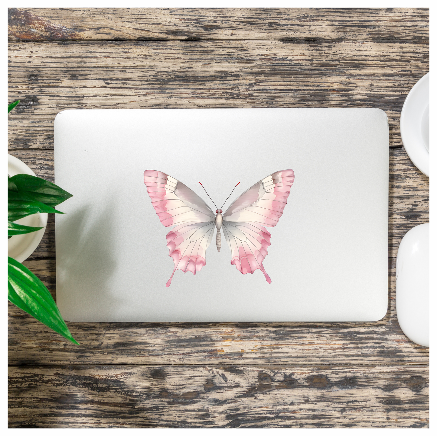 Pink Butterfly Insect White Vinyl Sticker Decal